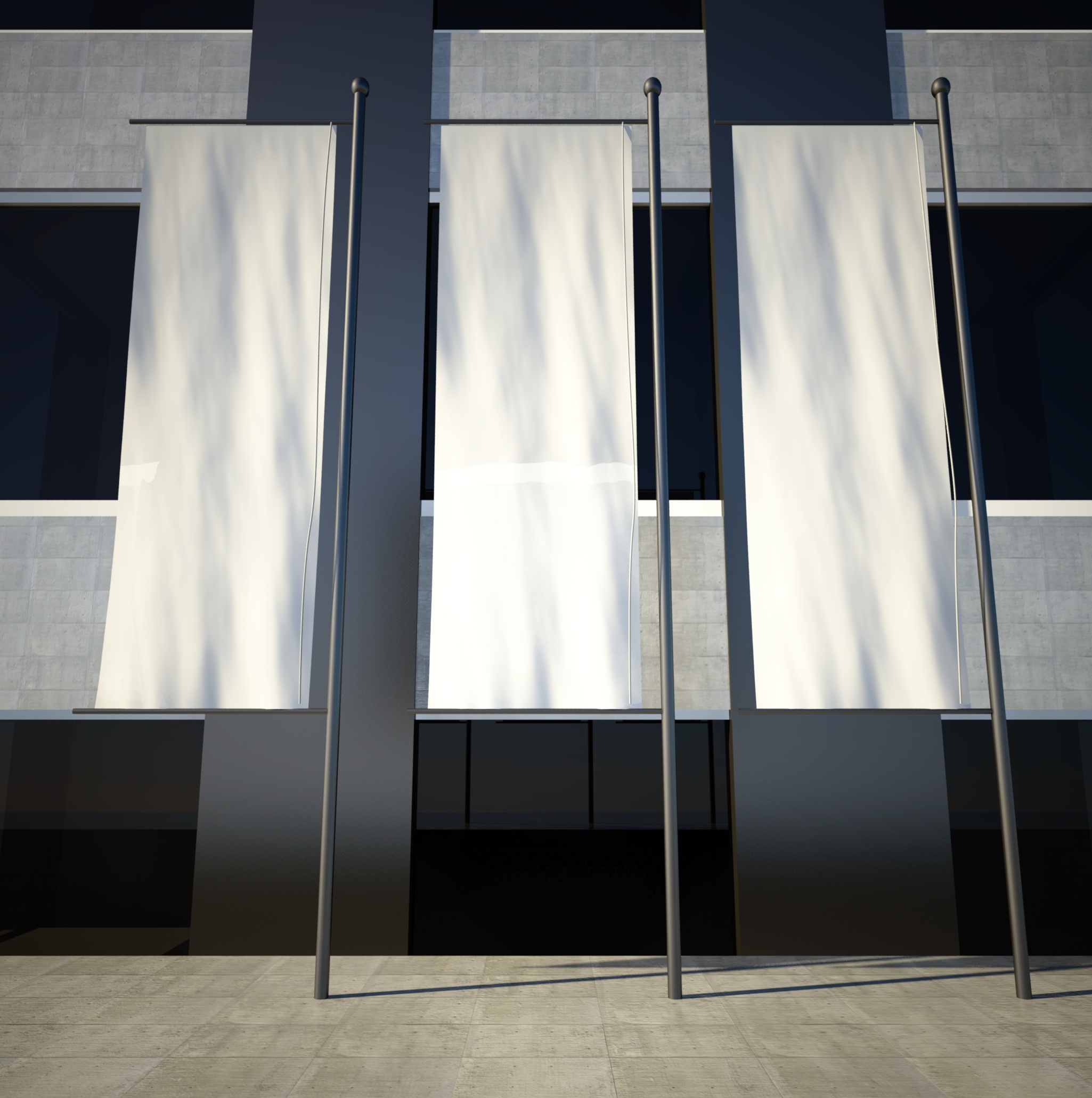 3d blank empty advertising flags on building wall