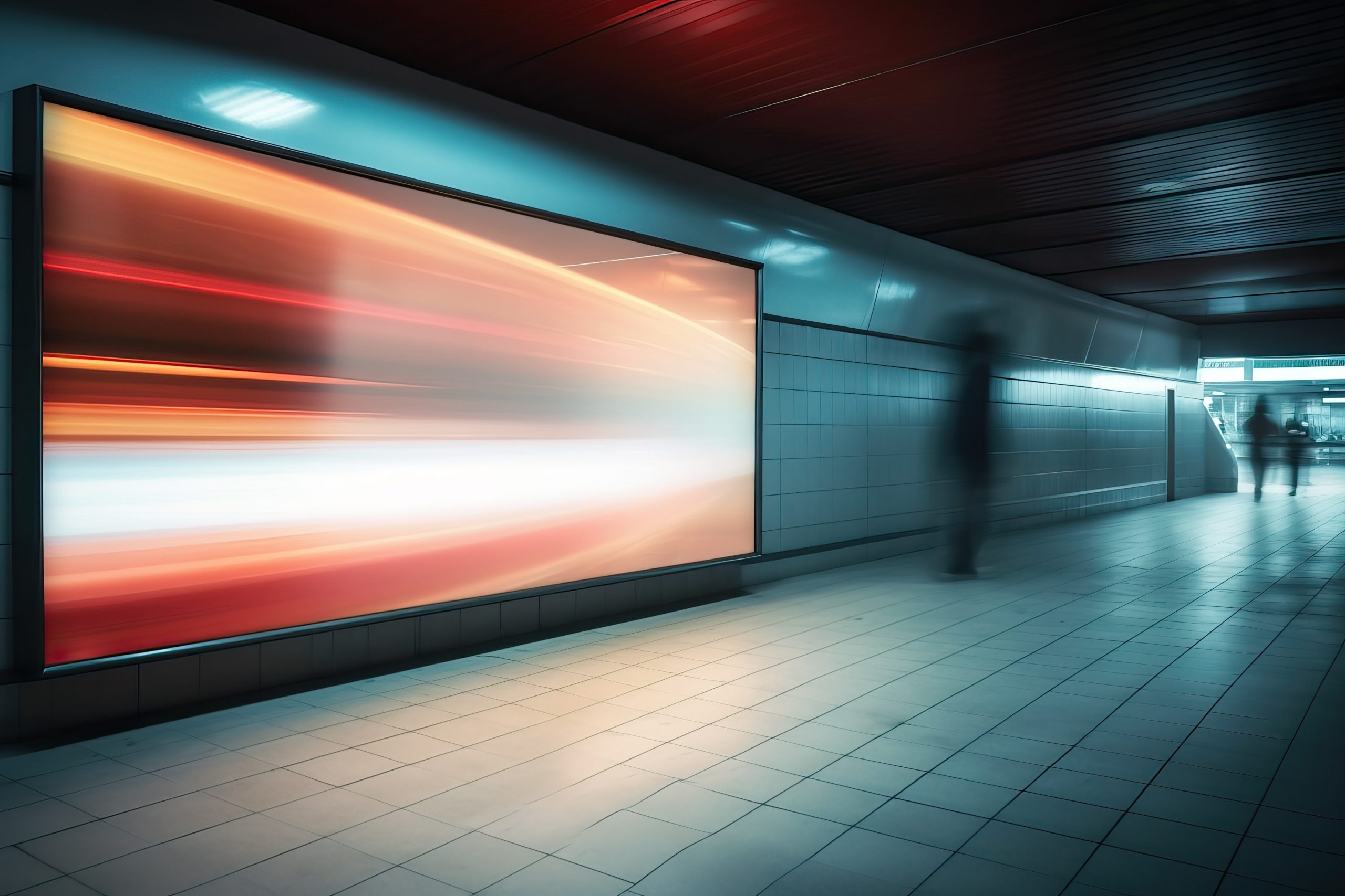 Blank digital signage screen in a public place, ideal for customization, generative ai